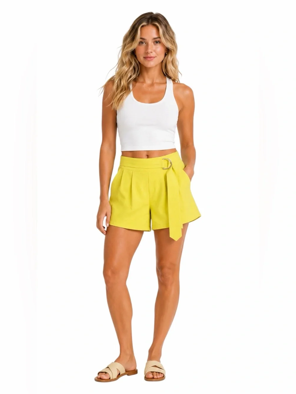 Milk & Honey – Wrap Skort Shorts Mini Skirt Pull-On Buckle Detail Yellow – Sz. S